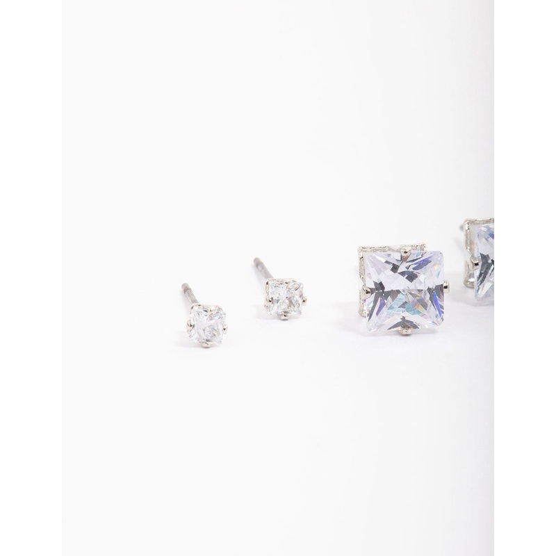 Silver Cubic Zirconia Square Graduated Earrings Pack