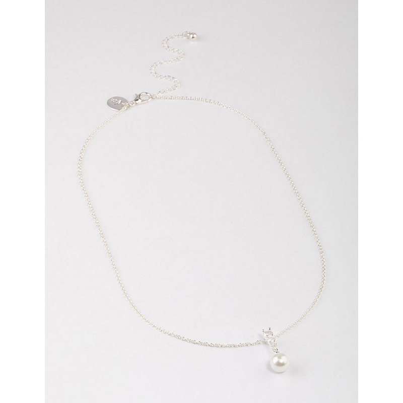 Silver Plated Cubic Zirconia Freshwater Pearl Pendant Necklace