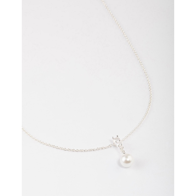 Silver Plated Cubic Zirconia Freshwater Pearl Pendant Necklace
