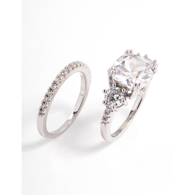 Silver Triple Stone Ring Set|SM|ML