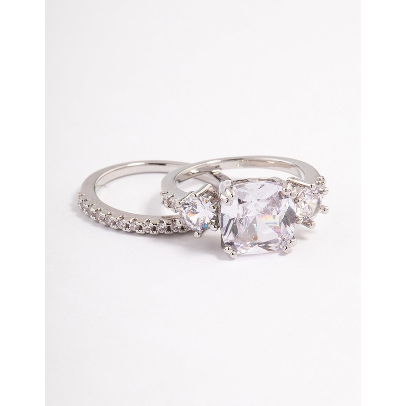 Silver Triple Stone Ring Set|SM|ML