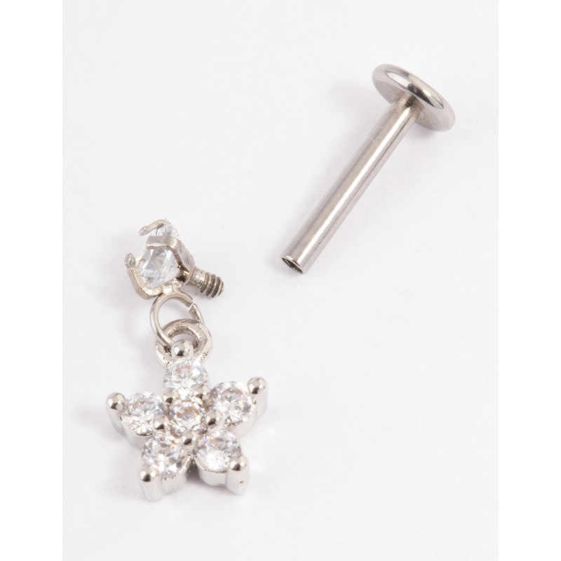 Surgical Steel Cubic Zirconia Flower Drop Flat Back