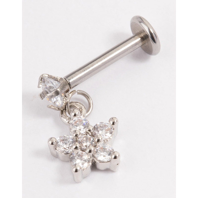 Surgical Steel Cubic Zirconia Flower Drop Flat Back