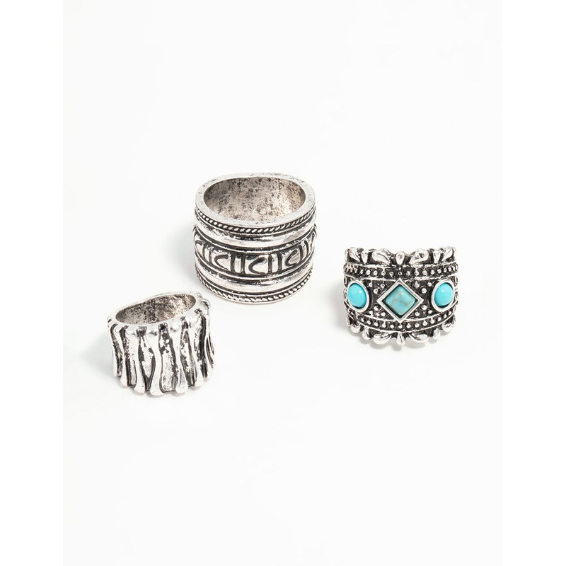 Antique Silver Turquoise Rings 3-Pack