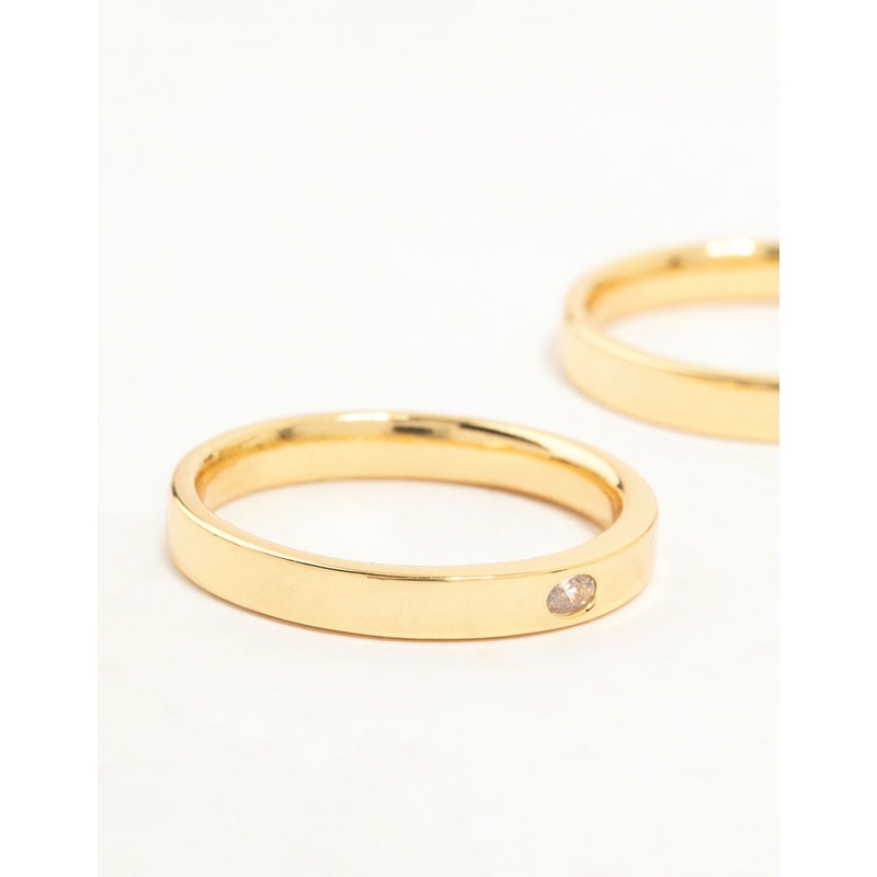 Gold Plated Fine Cubic Zirconia Band Rings 2-Pack