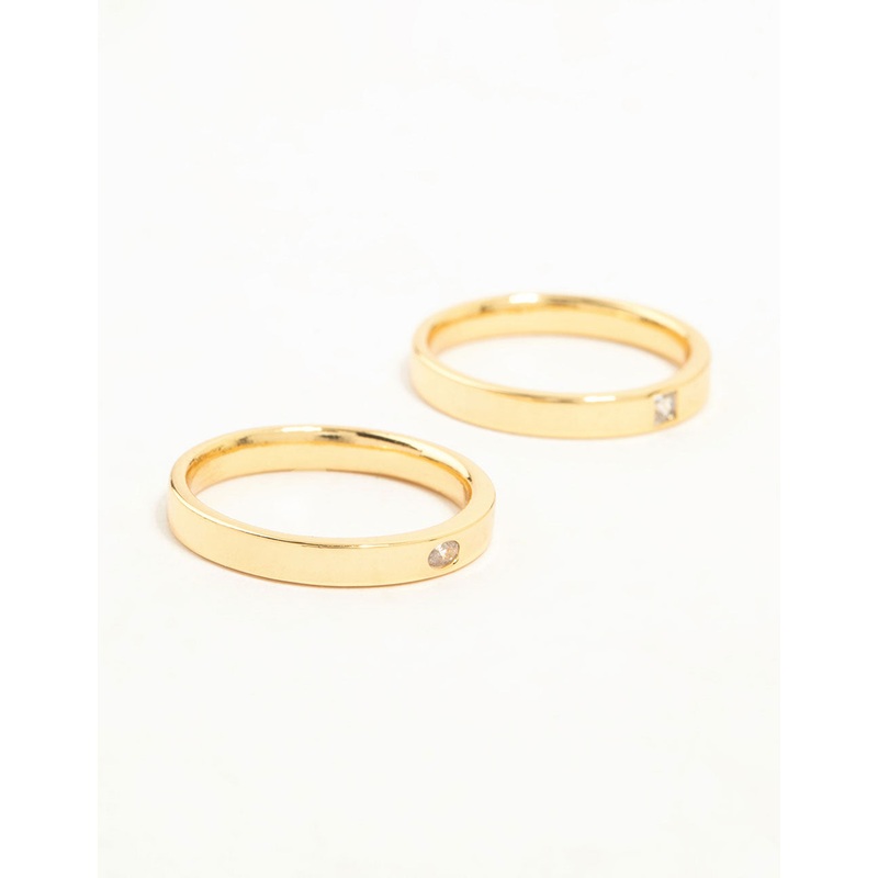 Gold Plated Fine Cubic Zirconia Band Rings 2-Pack