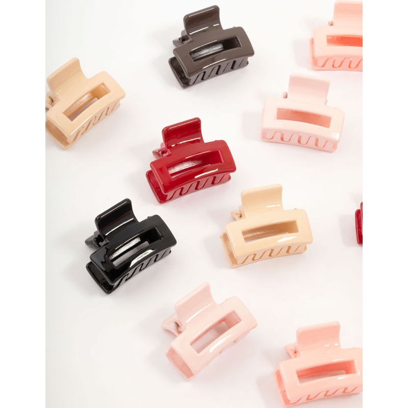 Multicoloured Open Mini Rectangle Claw Clips 12-Pack