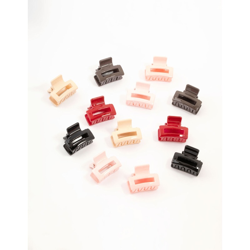 Multicoloured Open Mini Rectangle Claw Clips 12-Pack