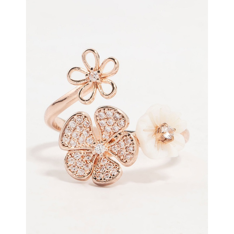 Rose Gold Floral Trio Cubic Zirconia Wrapped Ring