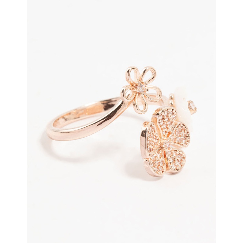Rose Gold Floral Trio Cubic Zirconia Wrapped Ring