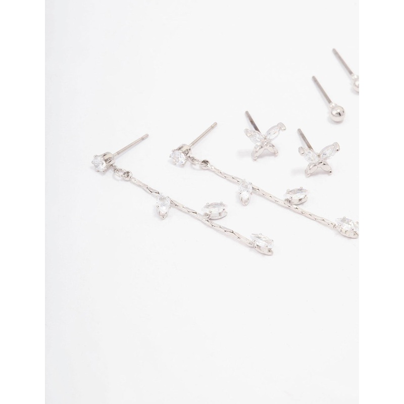 Silver Cubic Zirconia Butterfly & Petal Earring 4-Pack