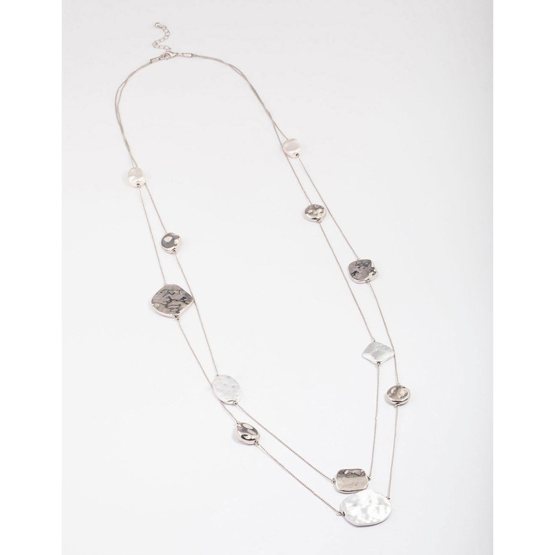 Silver Organic Round Circle Layered Necklace