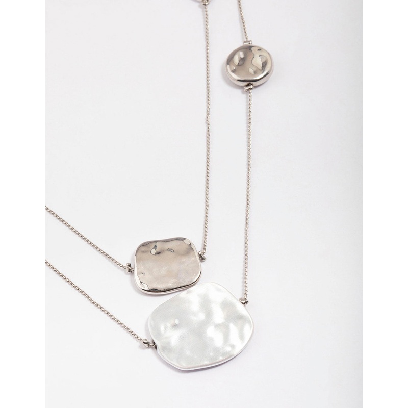 Silver Organic Round Circle Layered Necklace