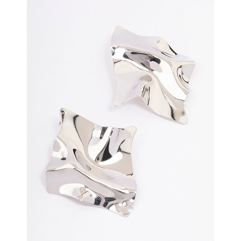 Silver Textured Disc Statement Stud Earrings