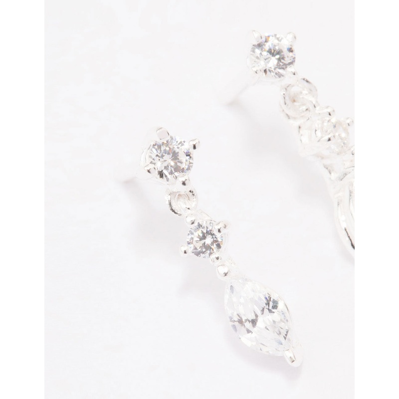 Sterling Silver Triangular Cubic Zirconia Marquise Drop Earrings