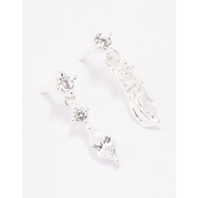 Sterling Silver Triangular Cubic Zirconia Marquise Drop Earrings