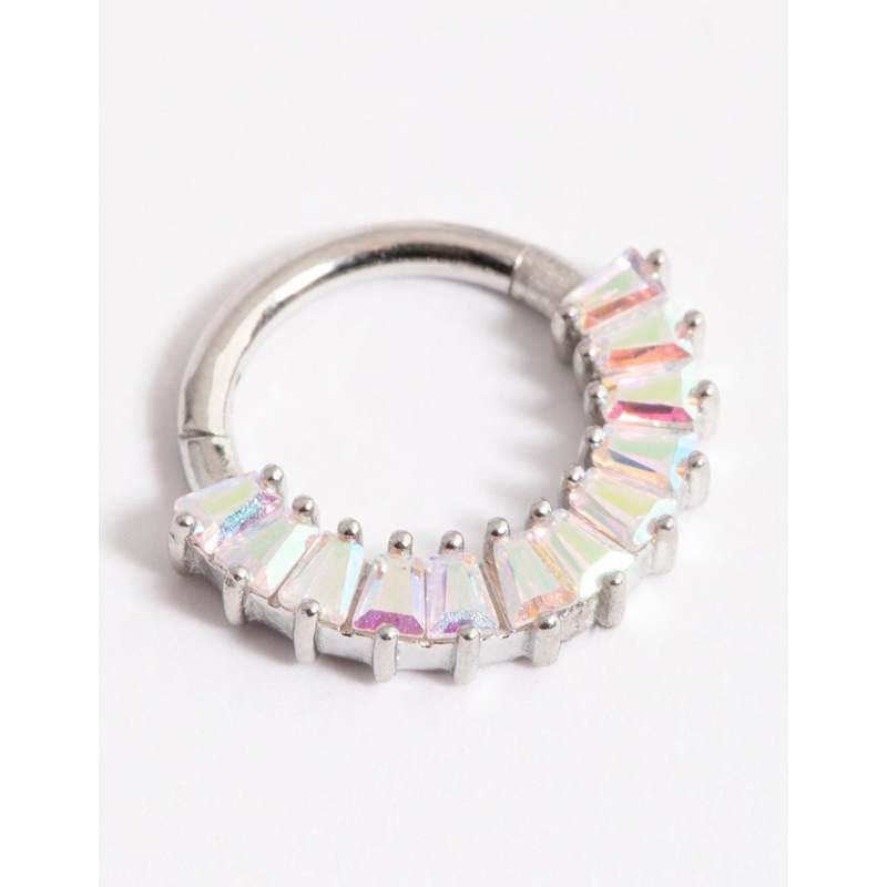 Surgical Steel Baguette Stone Clicker Ring