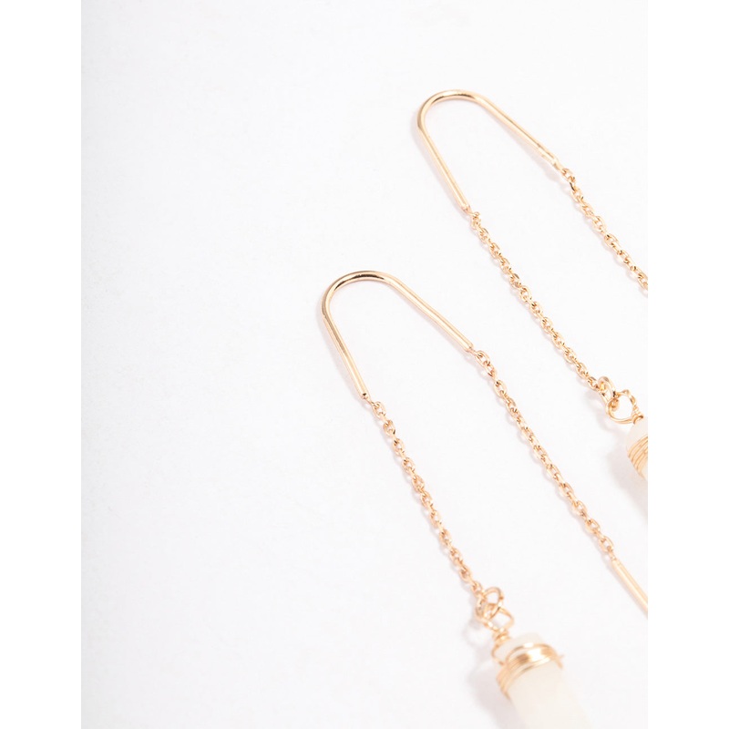 Gold Clear Quartz Moon Threader Earrings