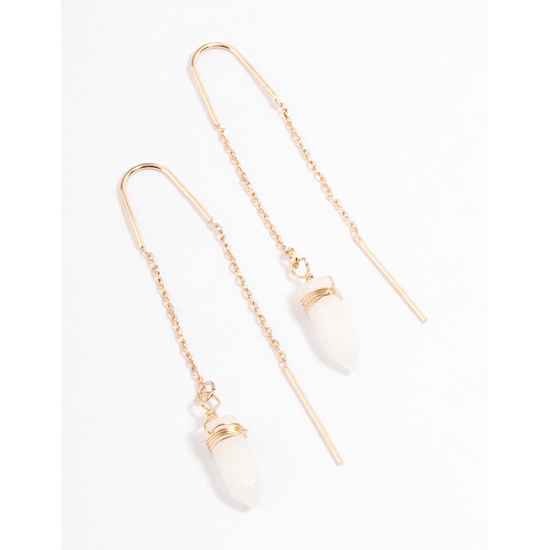 Gold Clear Quartz Moon Threader Earrings