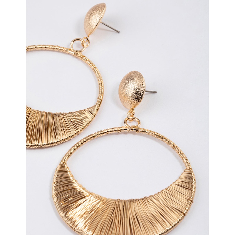 Gold Half Round Threader Wrap Drop Earrings