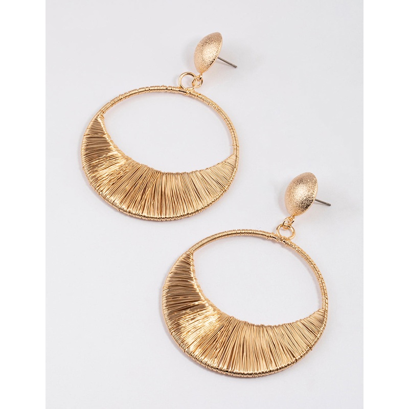 Gold Half Round Threader Wrap Drop Earrings