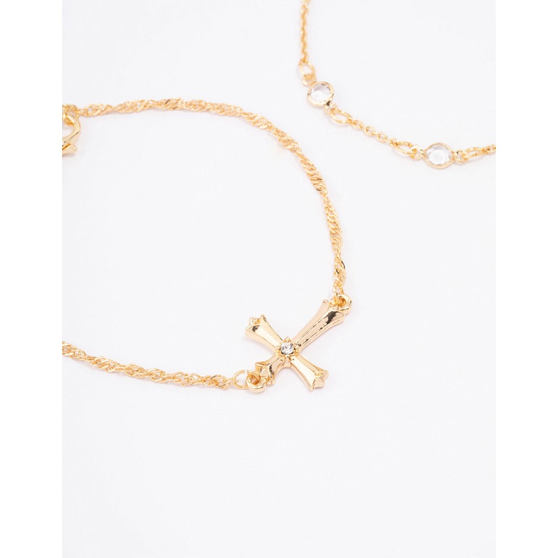 Gold Plated Diamante Cross Twisted Bracelet