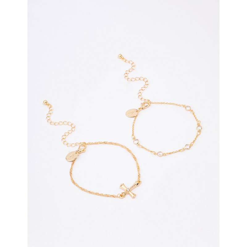 Gold Plated Diamante Cross Twisted Bracelet