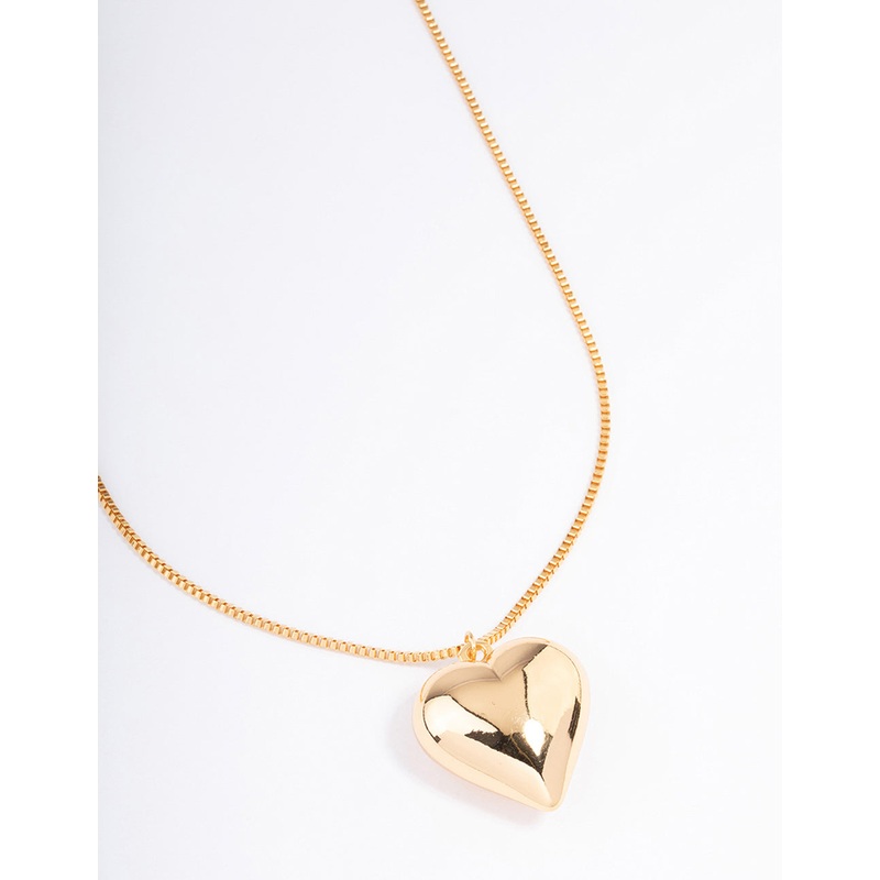 Gold Plated Long Large Puffy Heart Necklace