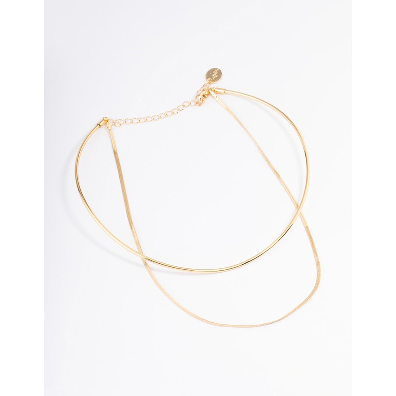 Gold Plated Snake & Collar Layered Necklace