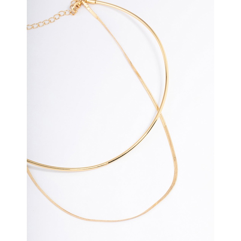 Gold Plated Snake & Collar Layered Necklace