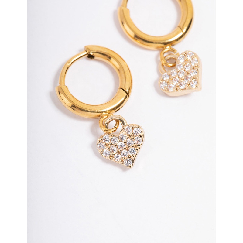 Gold Plated Surgical Steel Cubic Zirconia Floated Heart Huggie Earrings