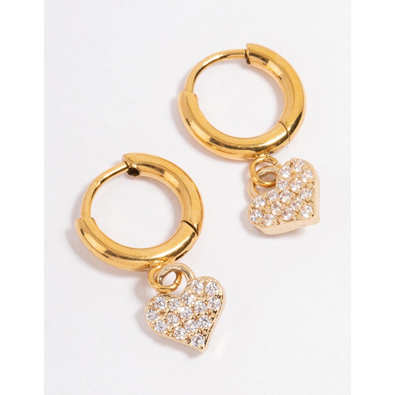 Gold Plated Surgical Steel Cubic Zirconia Floated Heart Huggie Earrings