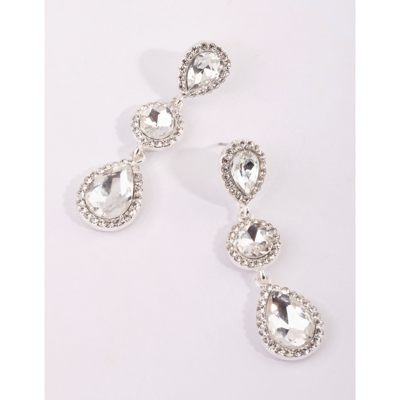 Silver Circular & Teardrop Diamante Earrings