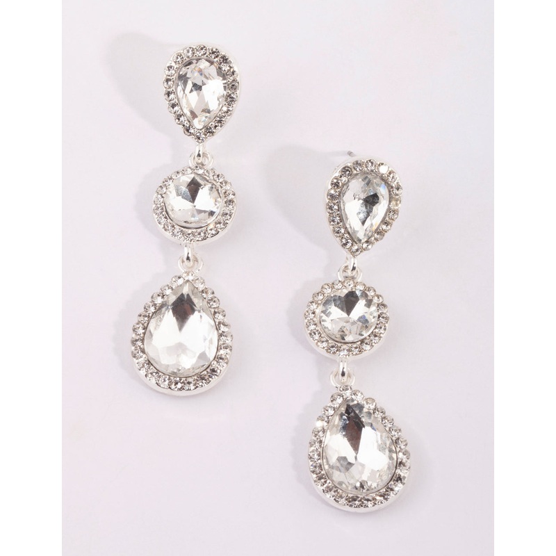 Silver Circular & Teardrop Diamante Earrings