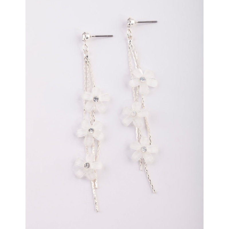 Silver Flower Drop Earrings
