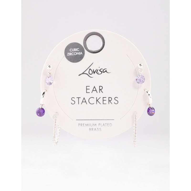 Silver Plated Brass  Cubic Zirconia Cup Chain Earring 6-Pack