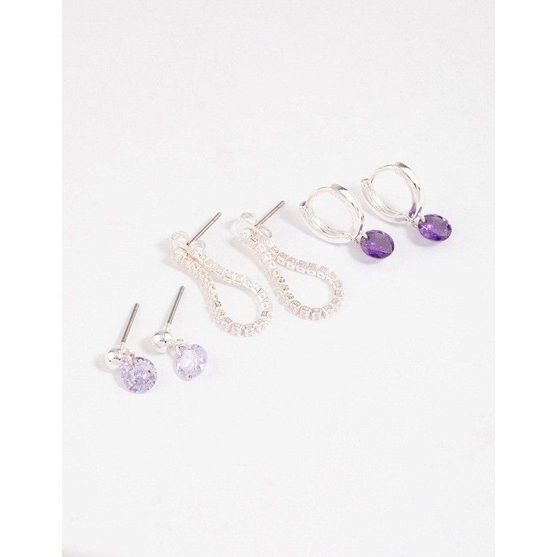 Silver Plated Brass  Cubic Zirconia Cup Chain Earring 6-Pack