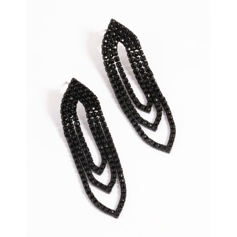 Black Mini Oval Cup Chain Crop Earrings