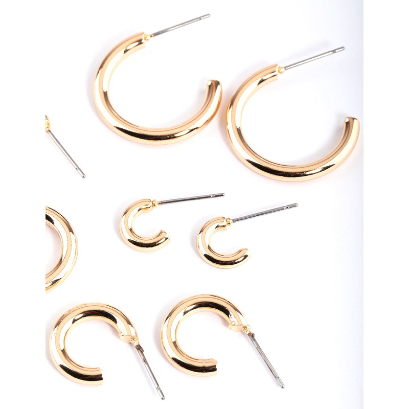 Gold Basic Round Hoop Earrings 4-Pack