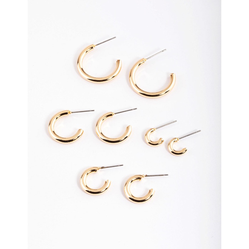 Gold Basic Round Hoop Earrings 4-Pack