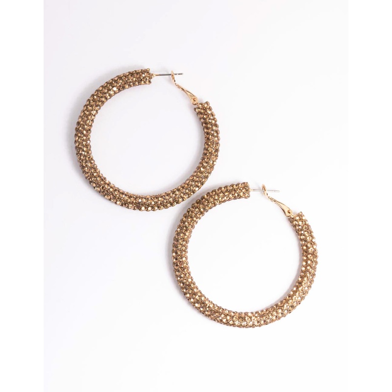 Gold Diamante 40mm Crystal Hoop Earrings