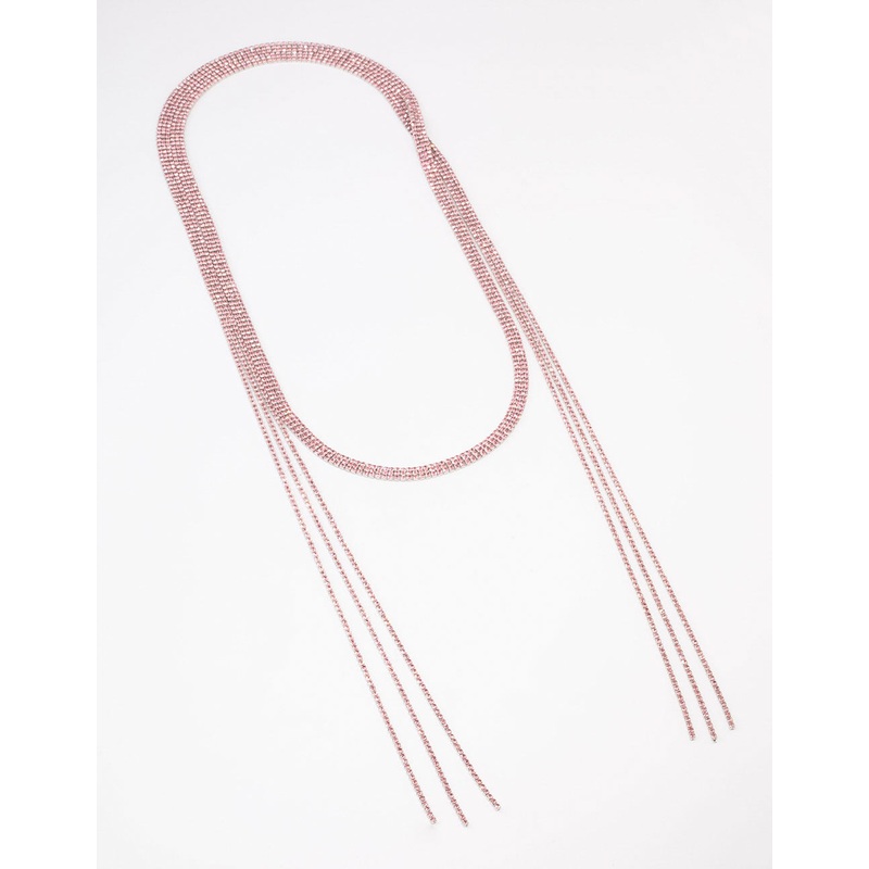 Pink Triple Row Cup Chain Scarf Necklace