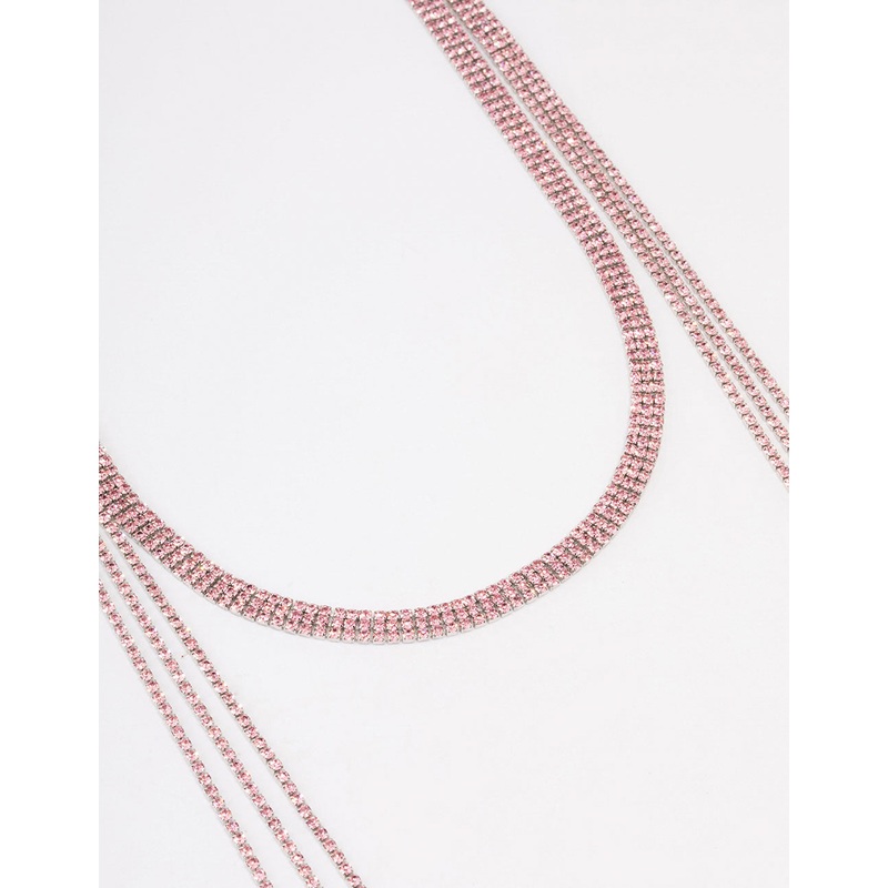Pink Triple Row Cup Chain Scarf Necklace