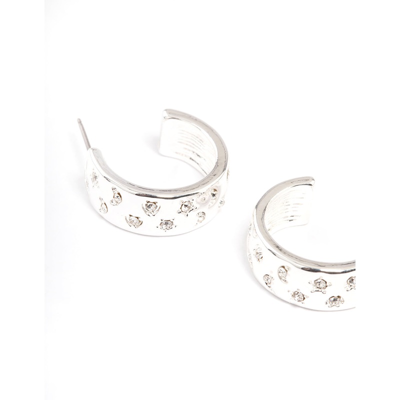 Silver Celestial Diamante Hoop Earrings