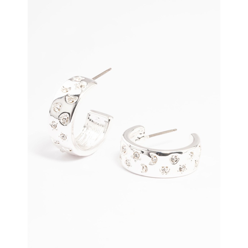 Silver Celestial Diamante Hoop Earrings