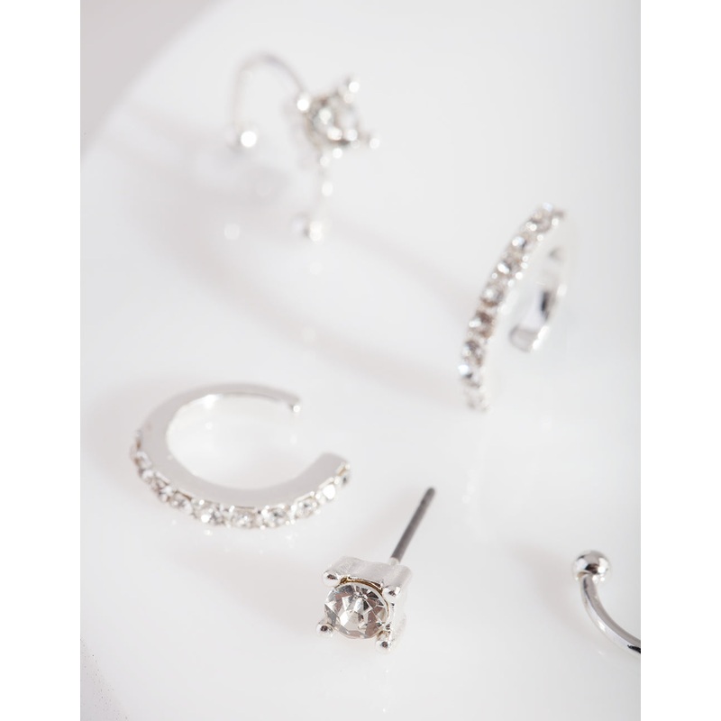 Silver Classic Diamante Ear Stack