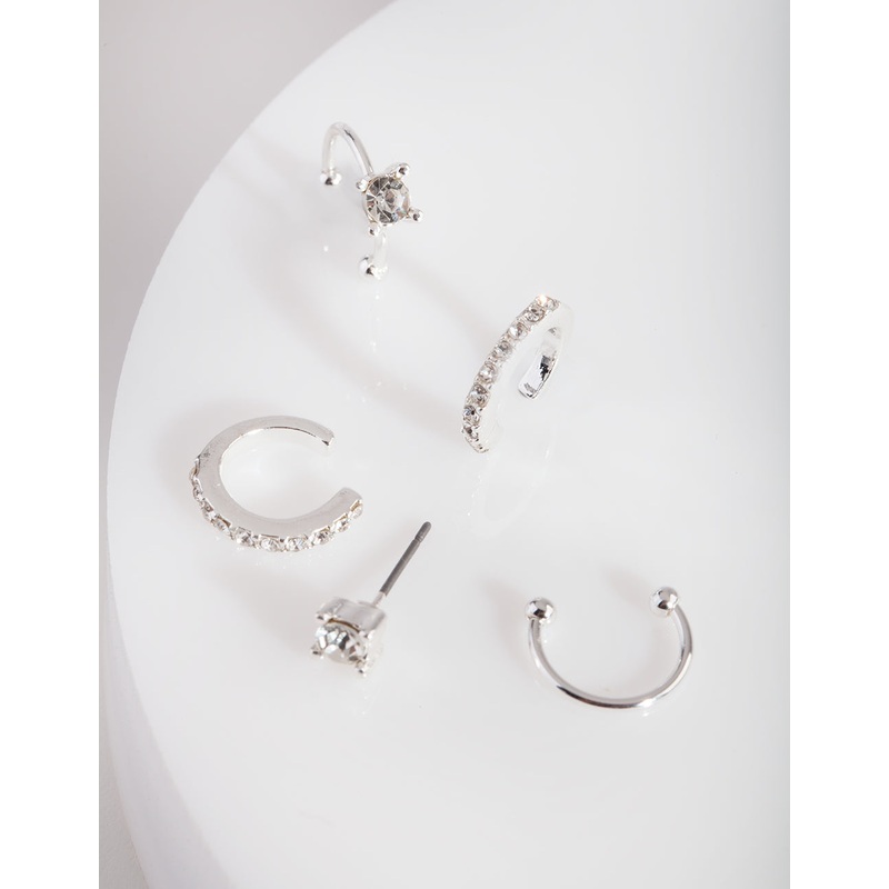 Silver Classic Diamante Ear Stack