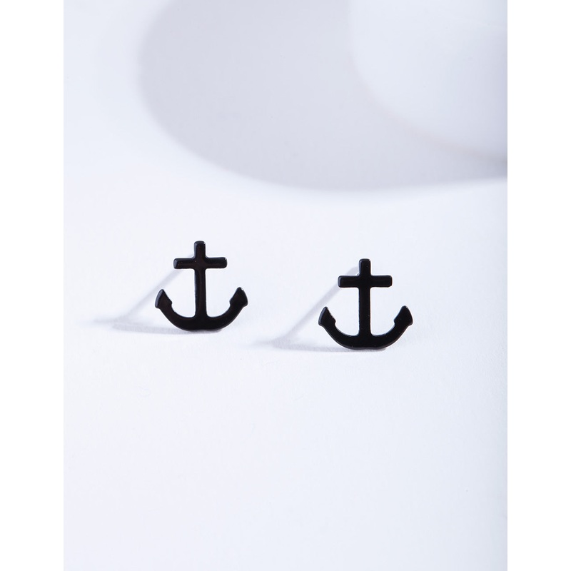 Black Anchor Stud Earrings