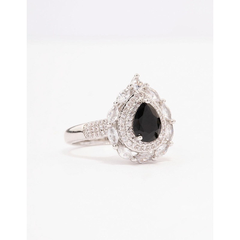 Black Flare Pear Cubic Zirconia Ring