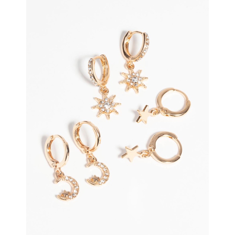 Gold Celestial Huggie Hoop Earring Pack